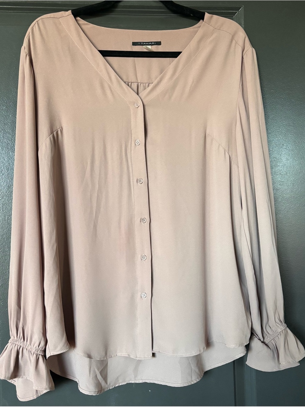 Tahari Neutral Button-Down V-Neck Blouse